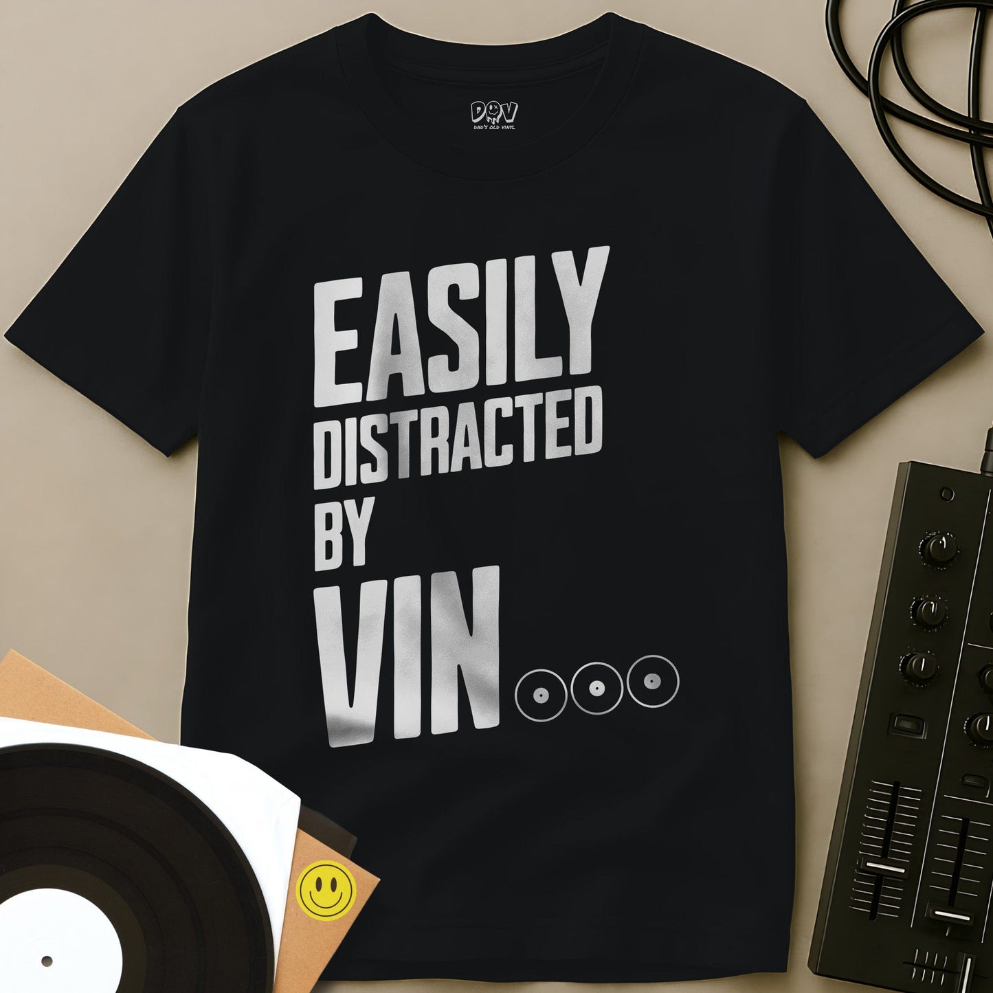Easily Distracted By Vinyl T-Shirt Black / S Easily Distracted By Vinyl T-Shirt
