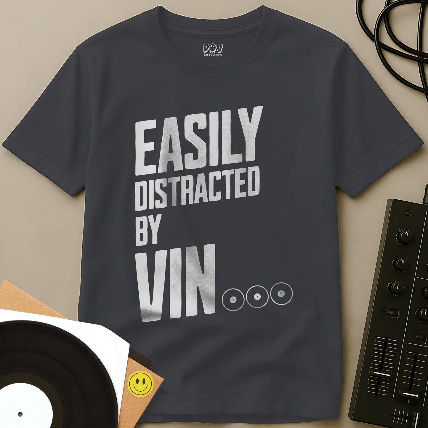 Easily Distracted By Vinyl T-Shirt Charcoal / S Easily Distracted By Vinyl T-Shirt