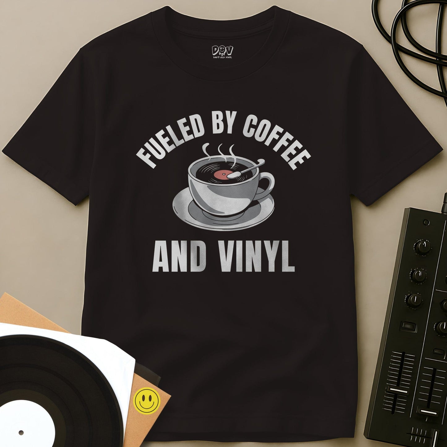 Fueled By Coffee And Vinyl T-Shirt Dark Chocolate / S Fueled By Coffee And Vinyl T-Shirt