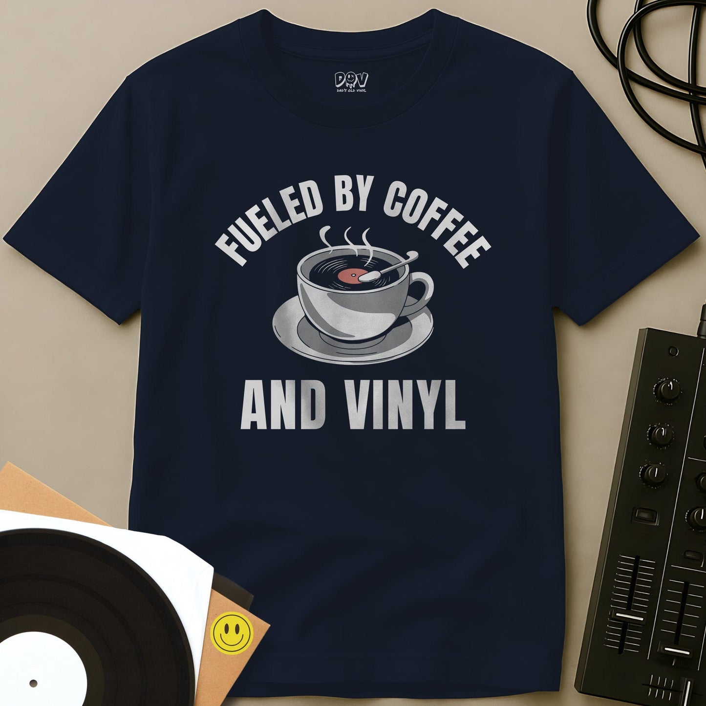 Fueled By Coffee And Vinyl T-Shirt Navy / S Fueled By Coffee And Vinyl T-Shirt