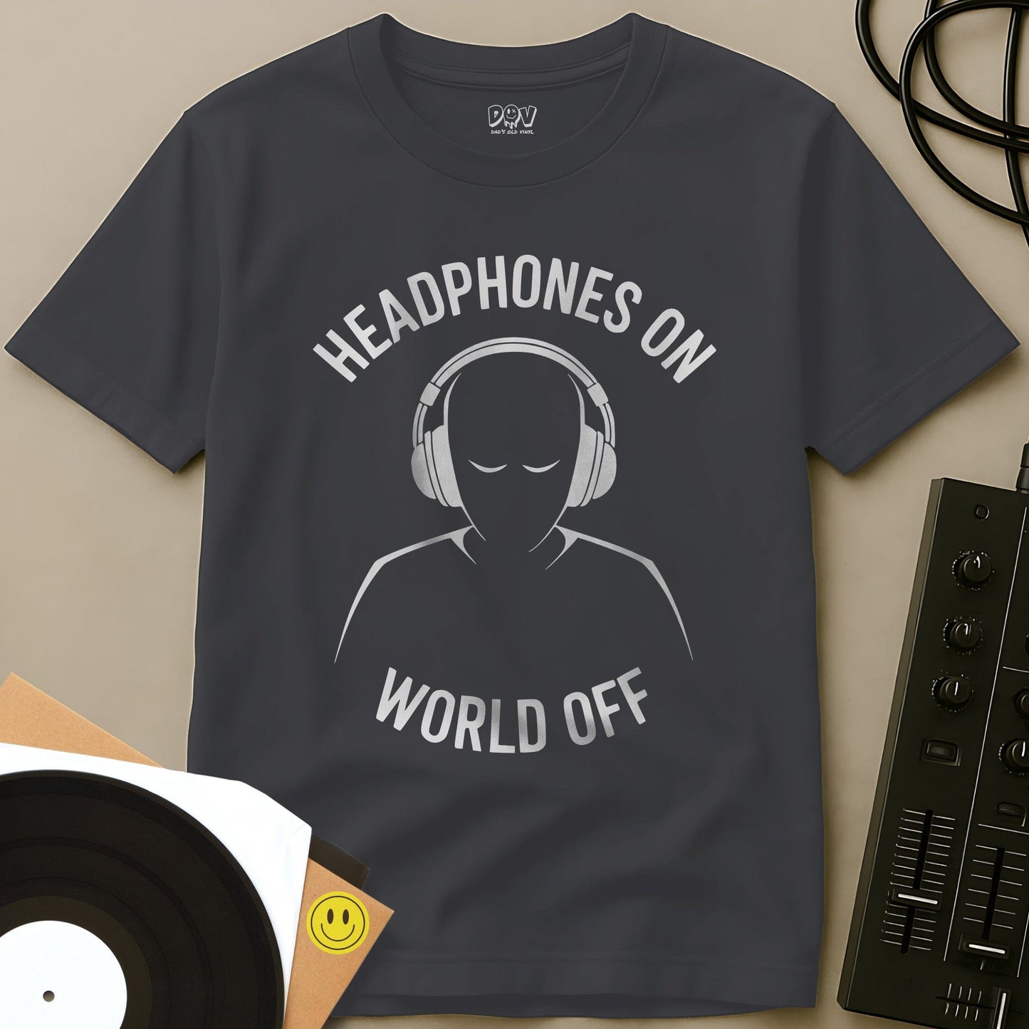 Headphones On World Off T-Shirt Charcoal / S Headphones On World Off T-Shirt