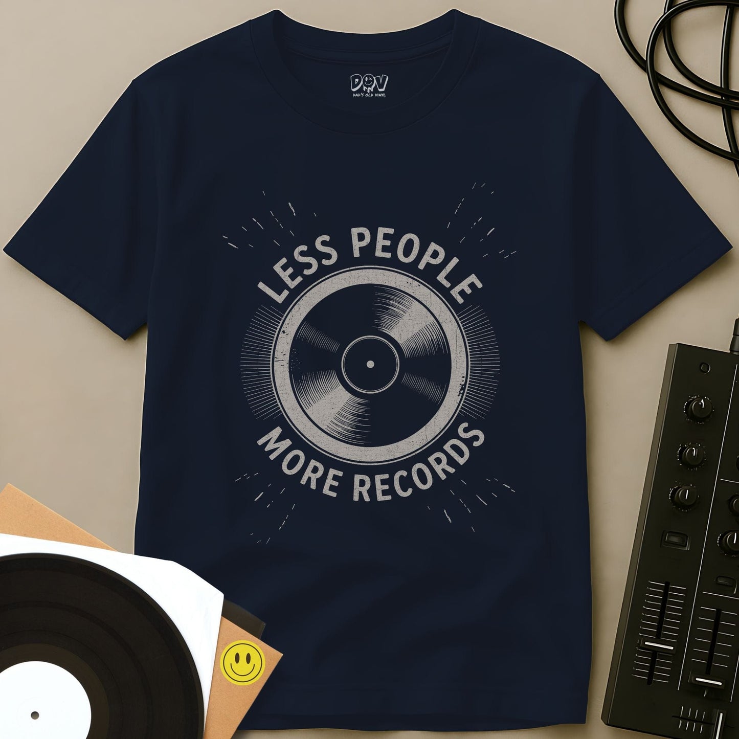 Less People More Records T-Shirt Navy / S Less People More Records T-Shirt