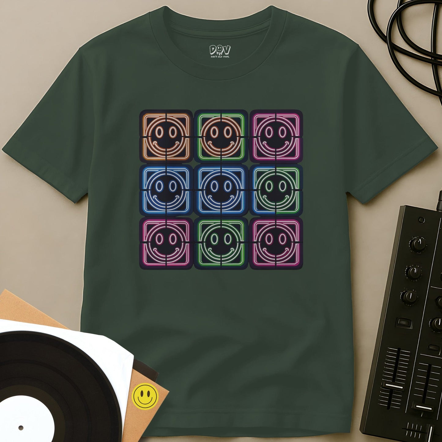 Neon Acid Grid T-Shirt Military Green / S Neon Acid Grid T-Shirt