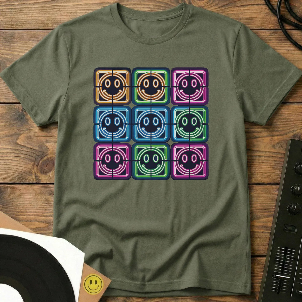 Neon Acid Grid T-Shirt Military Green / S Neon Acid Grid T-Shirt