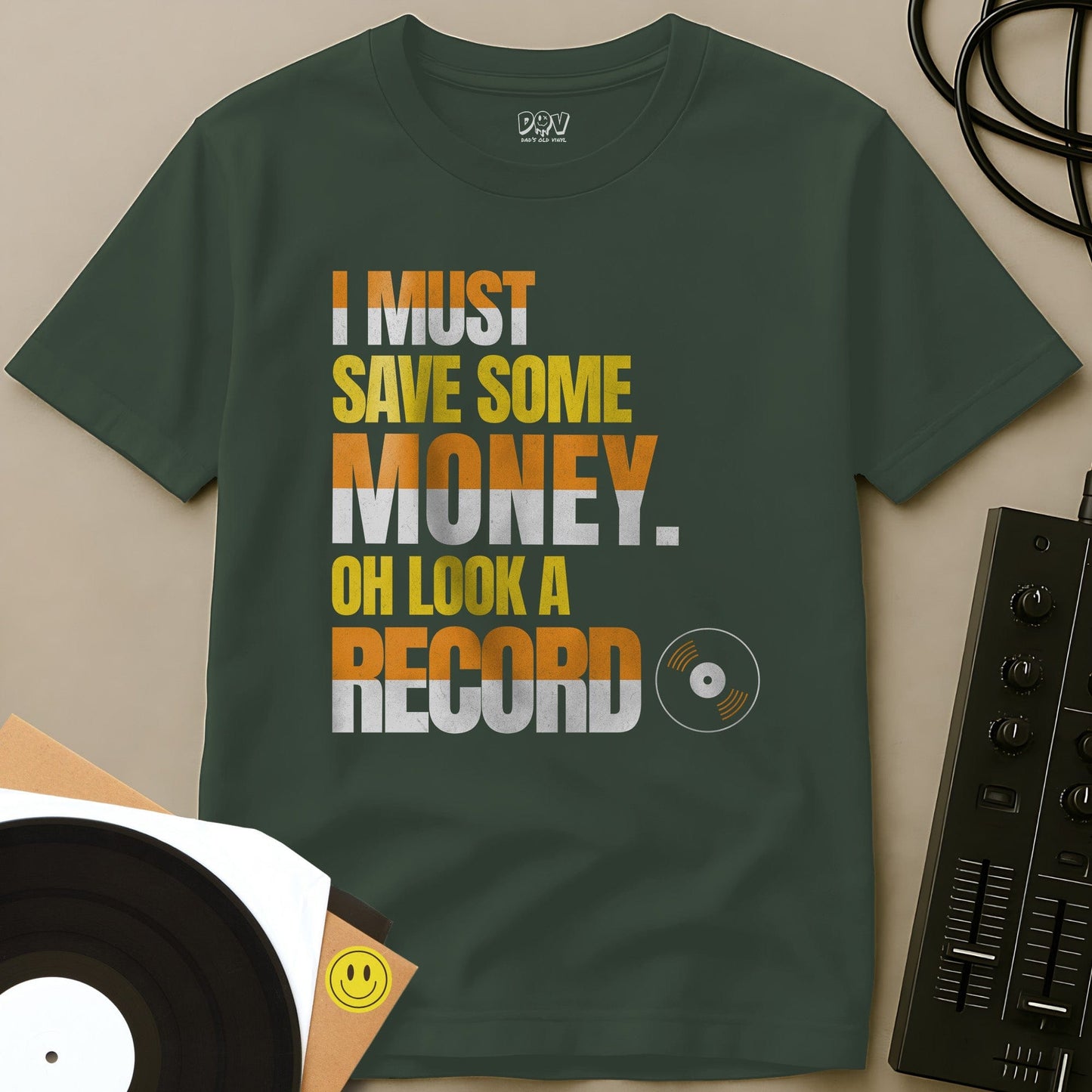 Oh Look A Record T-Shirt Military Green / S Oh Look A Record T-Shirt