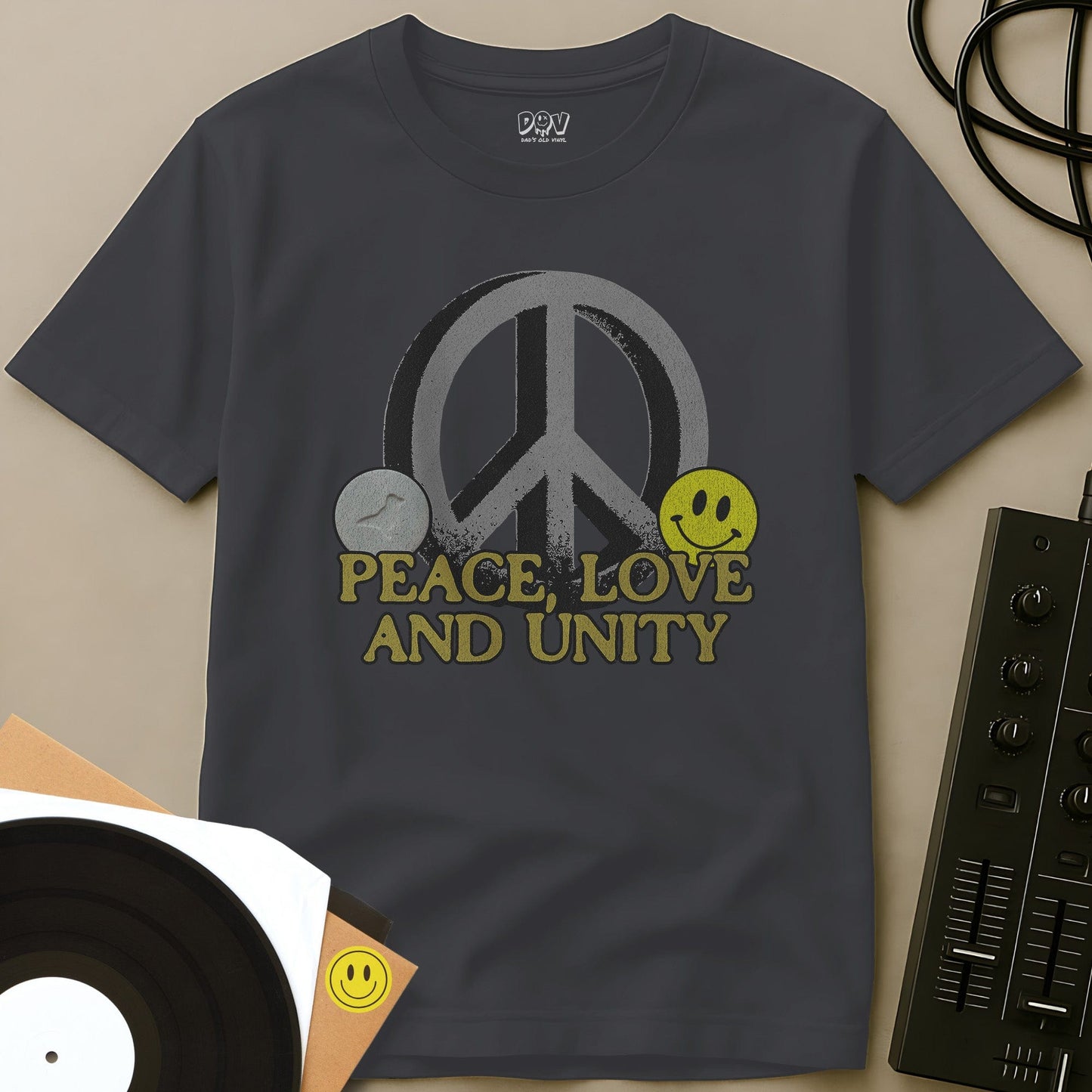 Peace Sign, Love And Unity T-Shirt Charcoal / S Peace Sign, Love And Unity T-Shirt