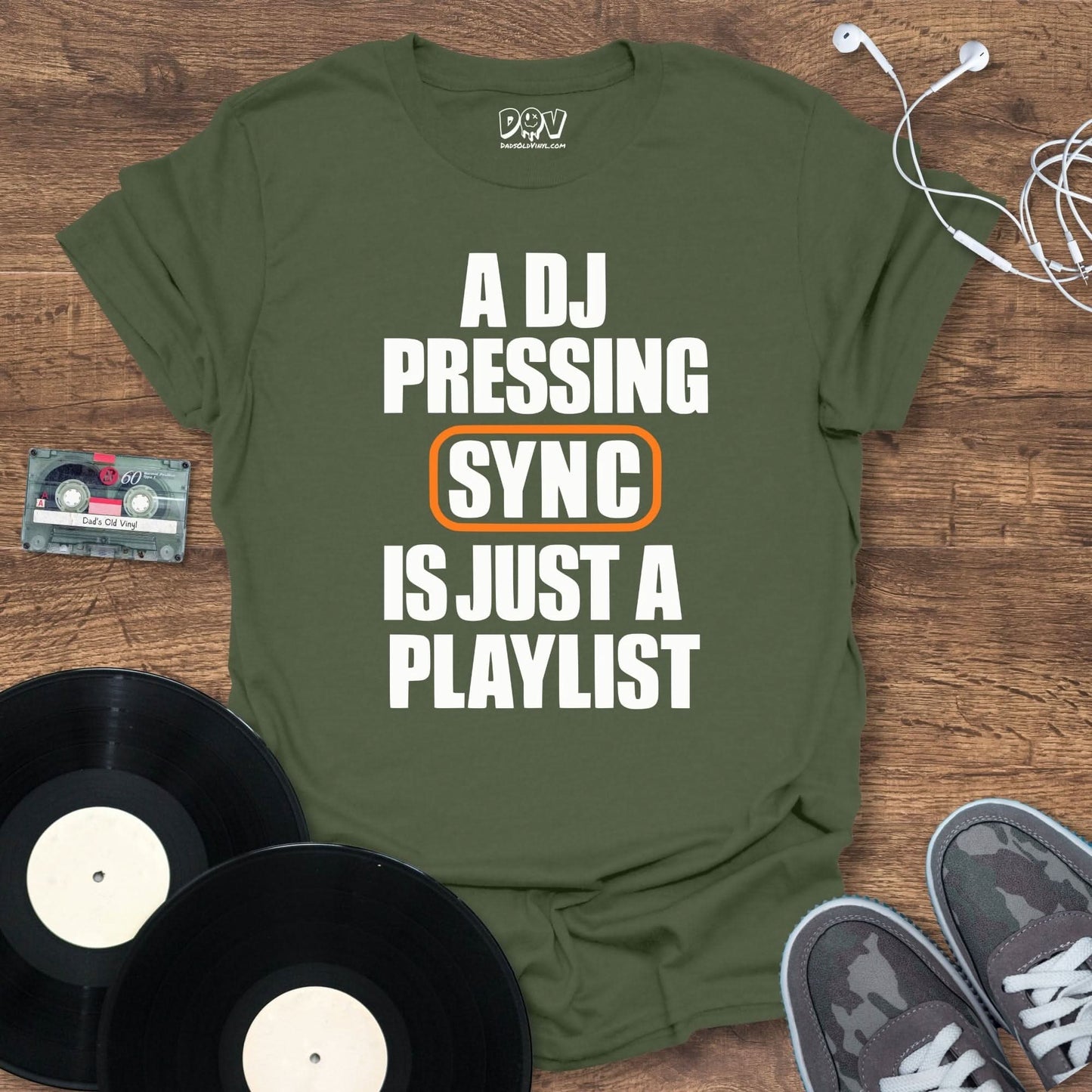 Printify A DJ Pressing Sync T-Shirt