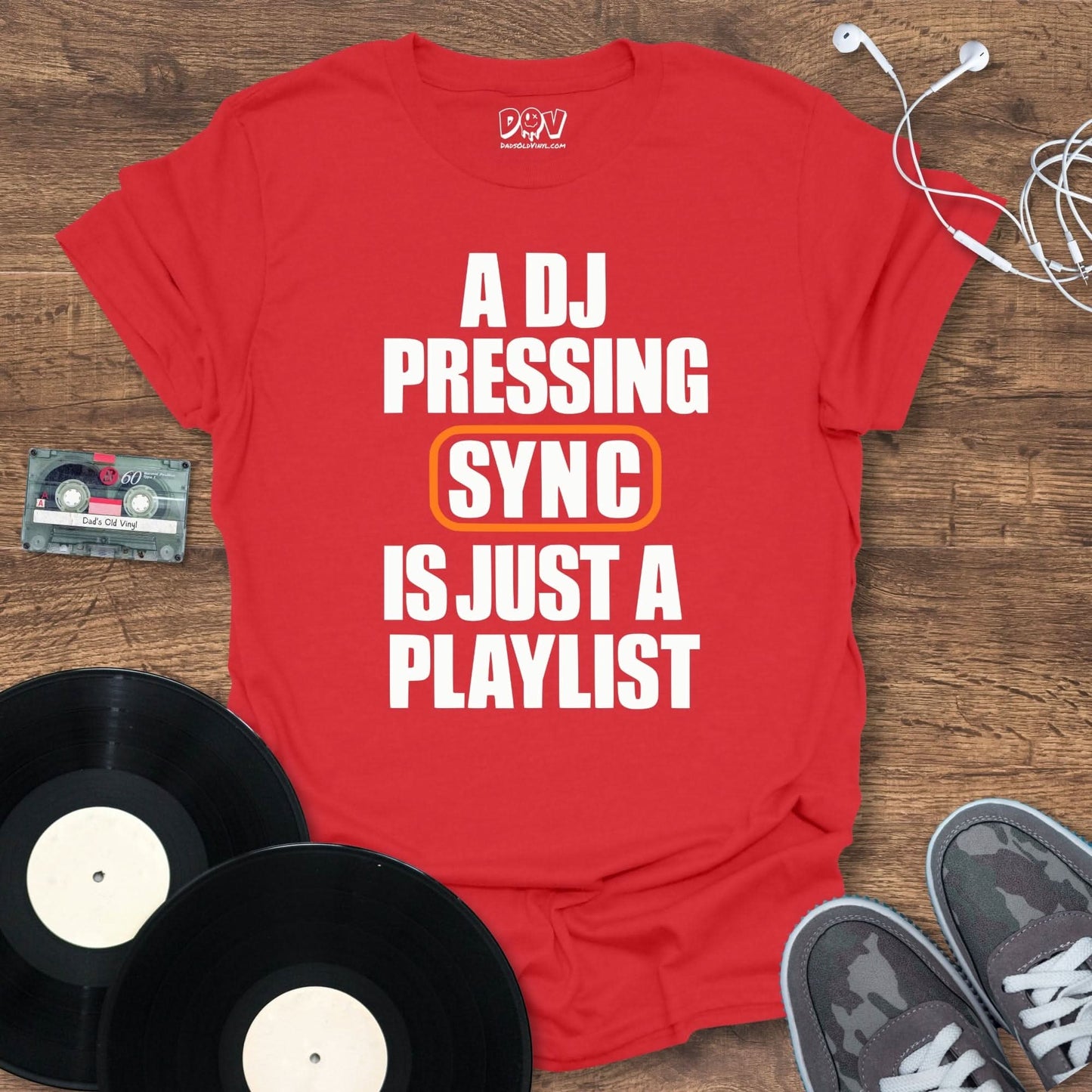 Printify A DJ Pressing Sync T-Shirt
