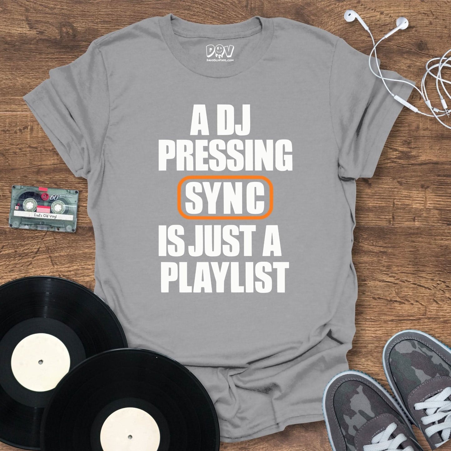 Printify A DJ Pressing Sync T-Shirt