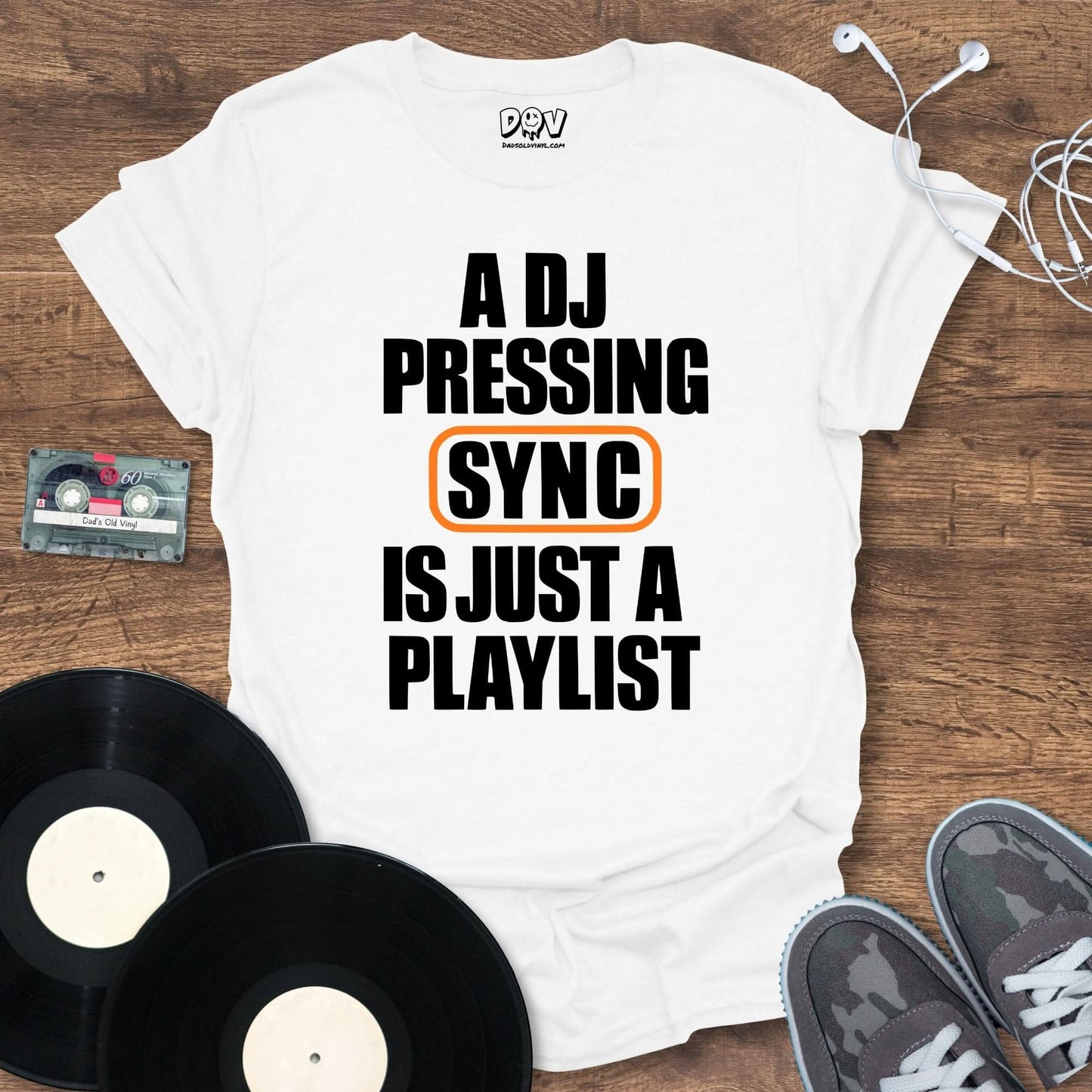 Printify A DJ Pressing Sync T-Shirt