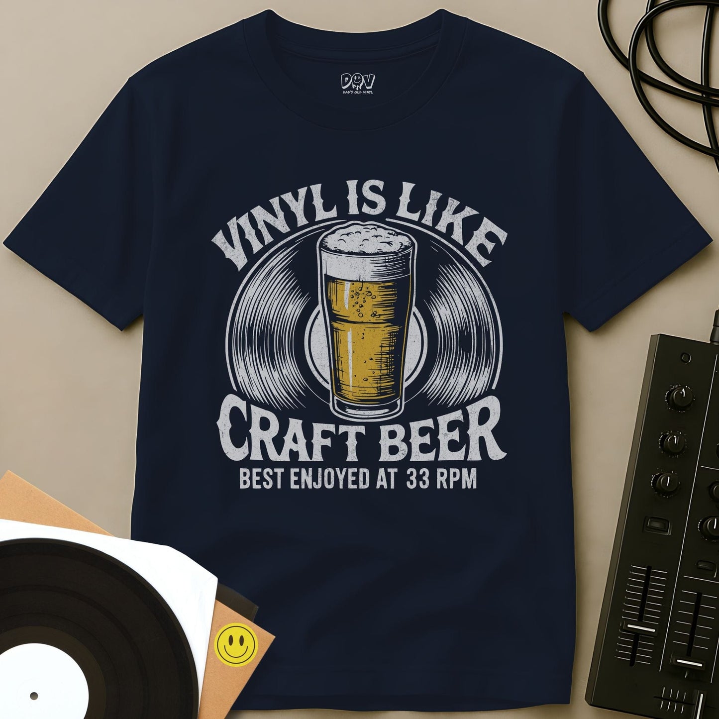 Vinyl Is Like Craft Beer T-Shirt Navy / S Vinyl Is Like Craft Beer T-Shirt