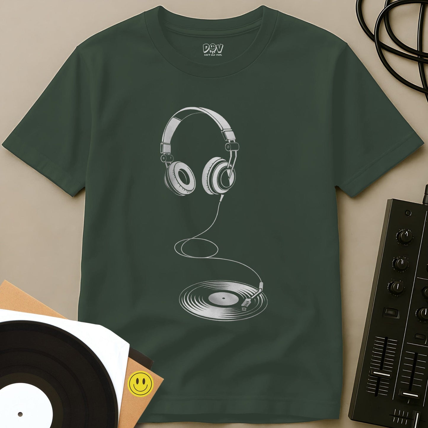 Vinyl To Ears T-Shirt Military Green / S Vinyl To Ears T-Shirt