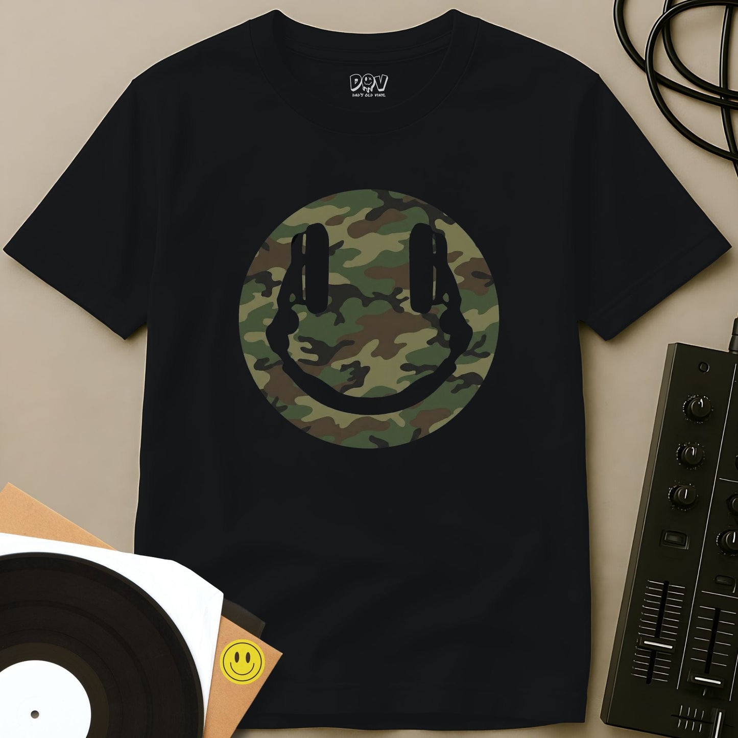 Camo Smiley DJ T-Shirt Black / S Camo Smiley DJ T-Shirt