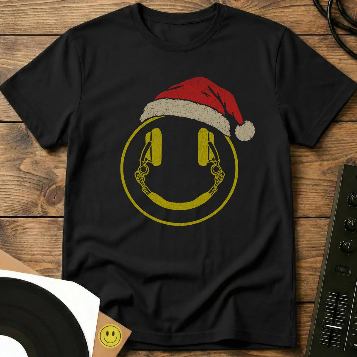 Christmas Smiley DJ T-Shirt Black / S Christmas Smiley DJ T-Shirt