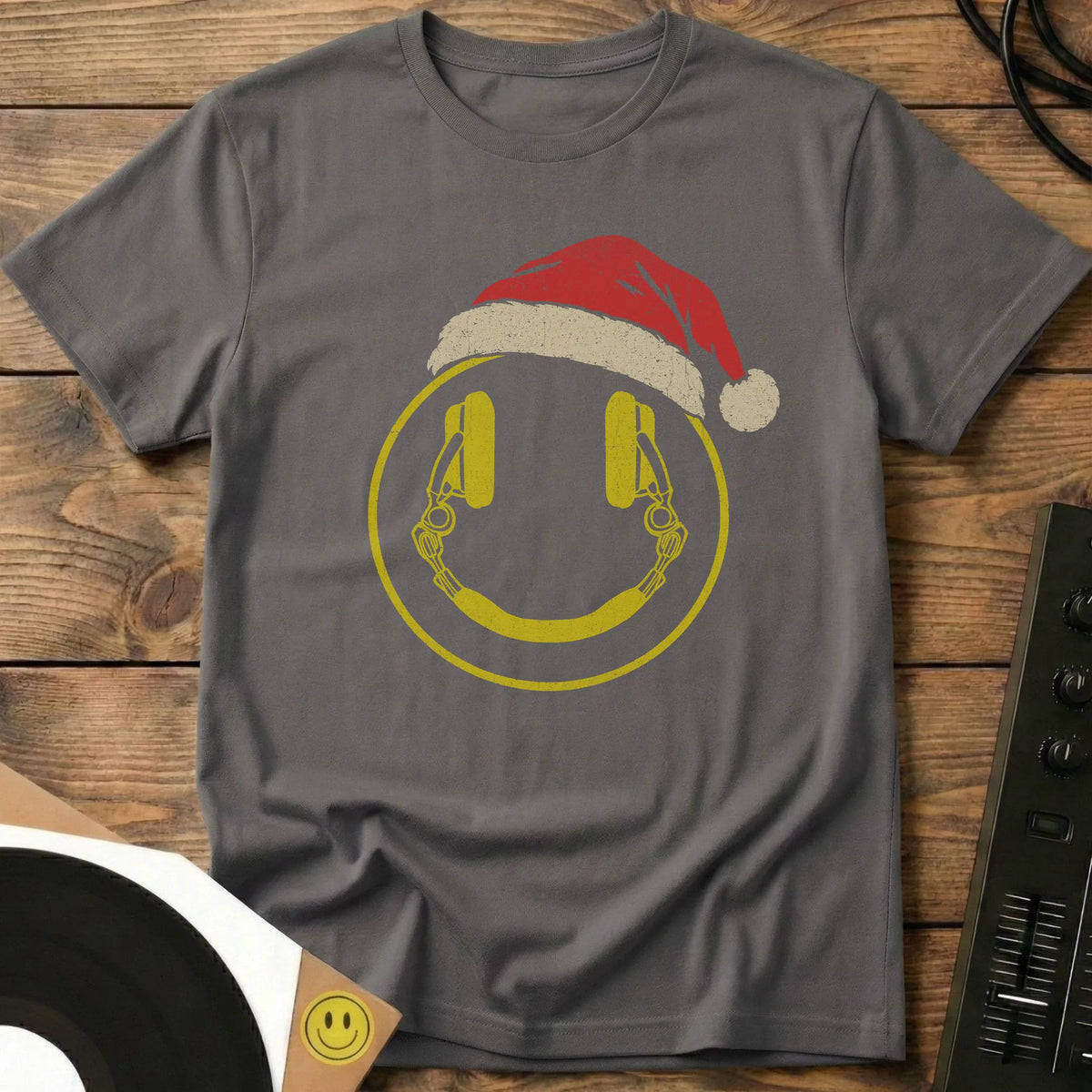 Christmas Smiley DJ T-Shirt Charcoal / S Christmas Smiley DJ T-Shirt