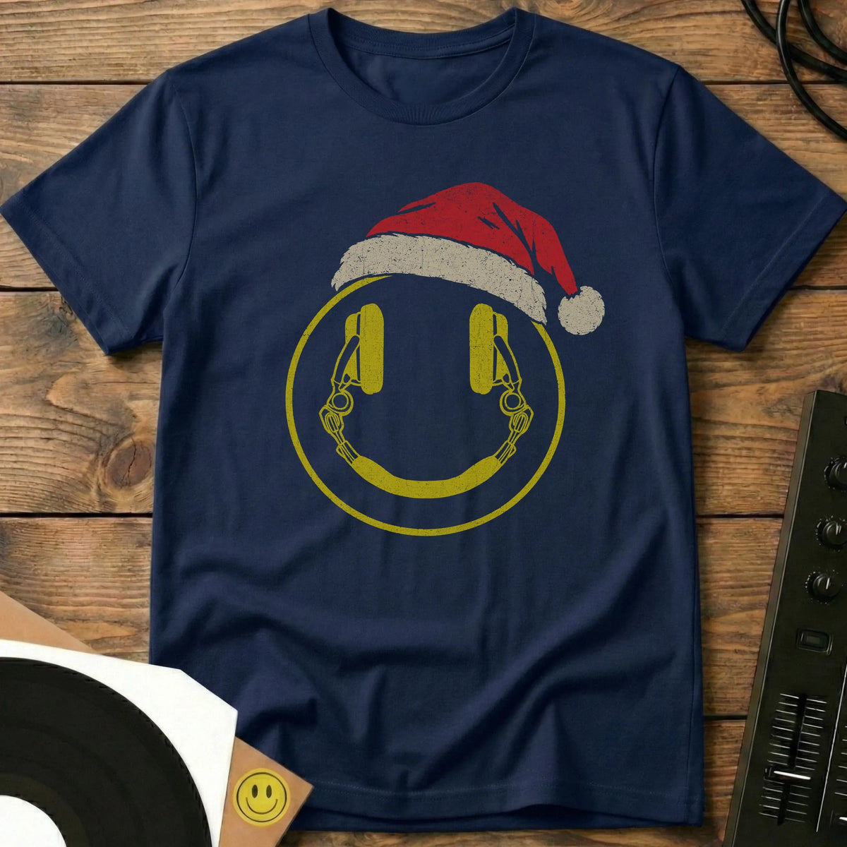 Christmas Smiley DJ T-Shirt Navy / S Christmas Smiley DJ T-Shirt