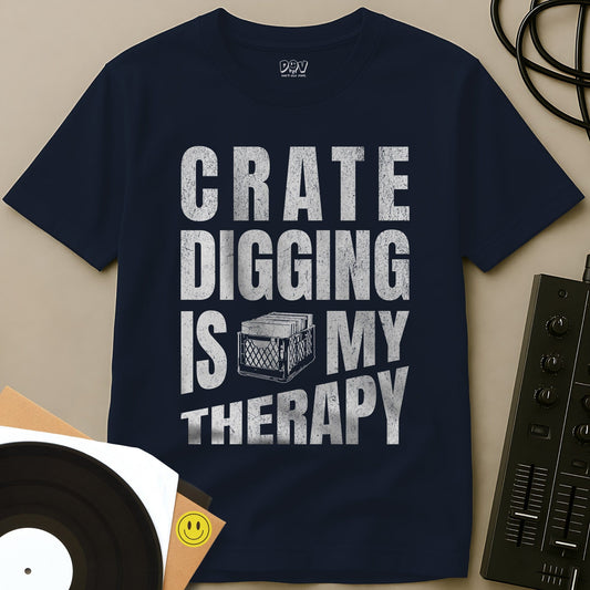 Crate Digging Is My Therapy T-Shirt Navy / S Crate Digging Is My Therapy T-Shirt