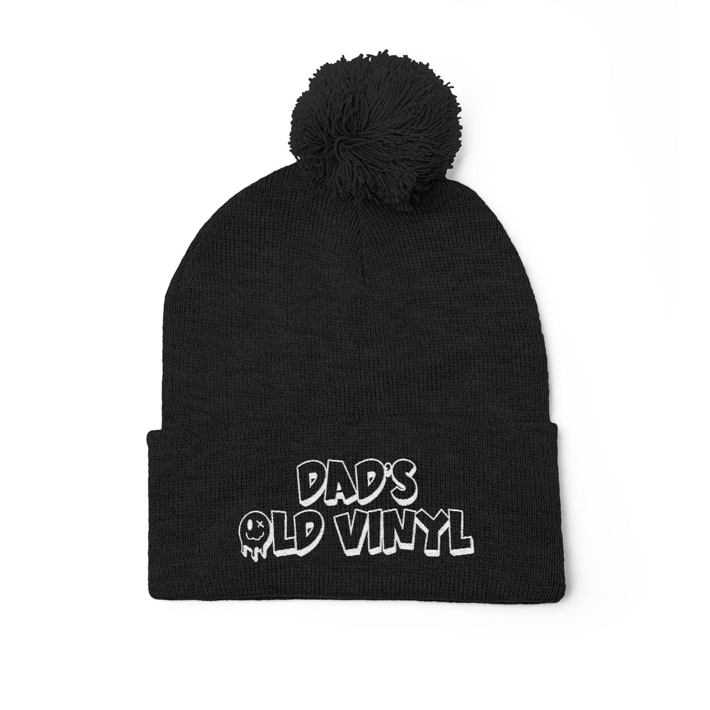 Dads Old Vinyl Embroidered Pom-Pom Beanie One size / Black Dads Old Vinyl Embroidered Pom-Pom Beanie