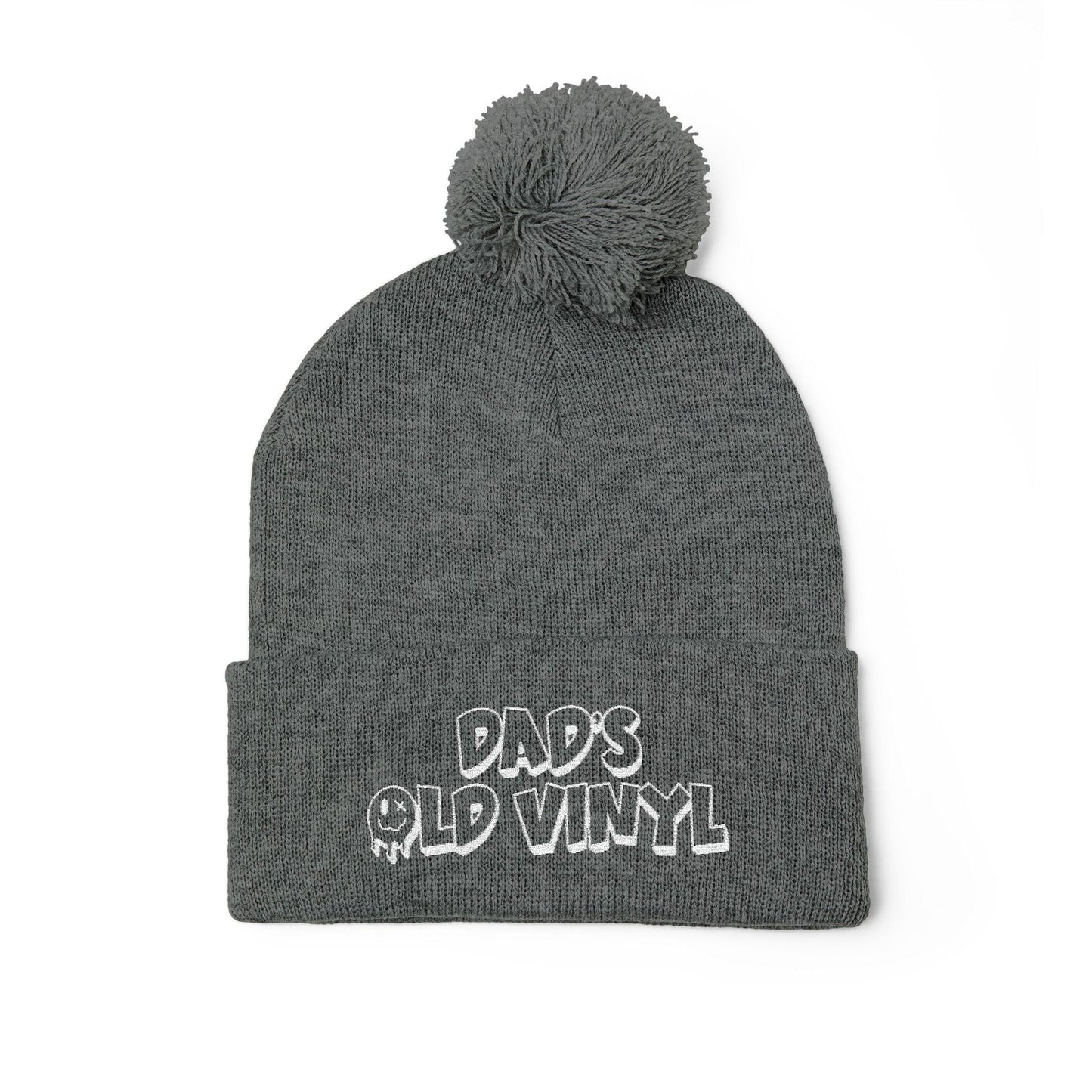 Dads Old Vinyl Embroidered Pom-Pom Beanie One size / Dark Heather Grey Dads Old Vinyl Embroidered Pom-Pom Beanie