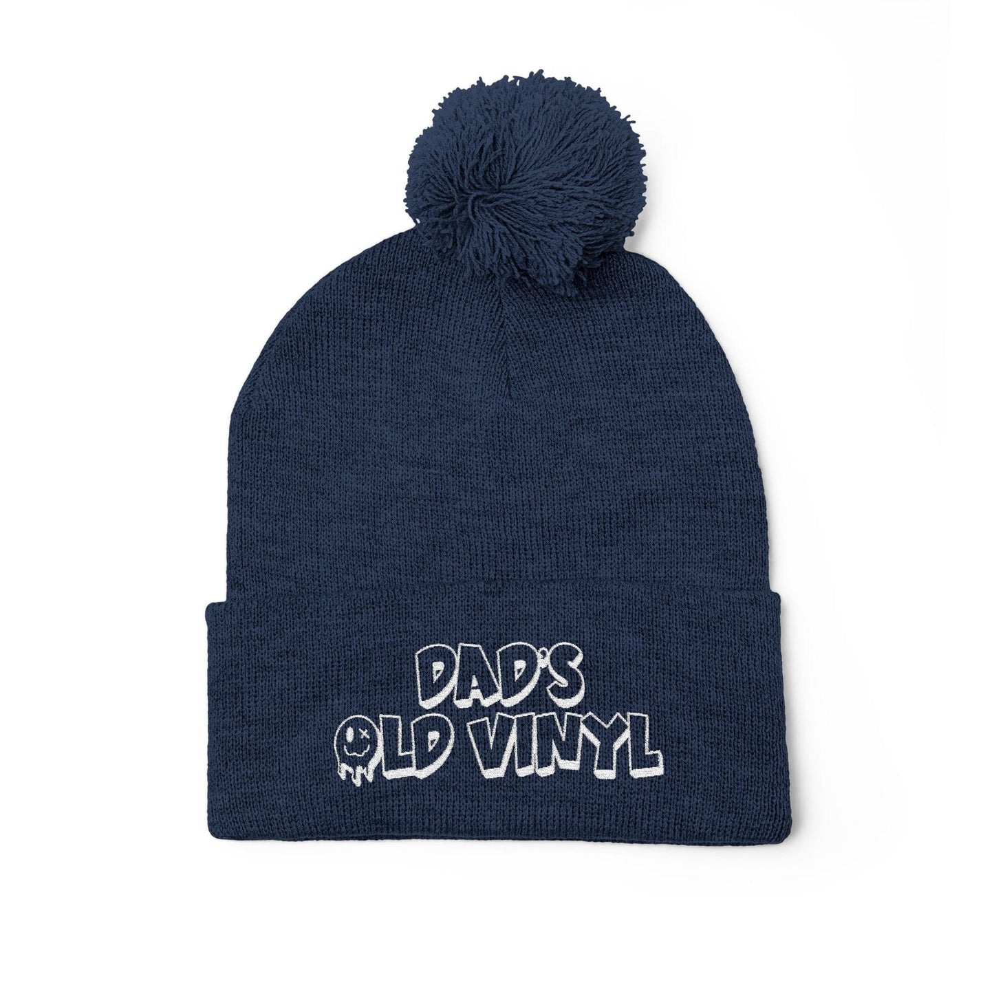 Dads Old Vinyl Embroidered Pom-Pom Beanie One size / Navy Dads Old Vinyl Embroidered Pom-Pom Beanie