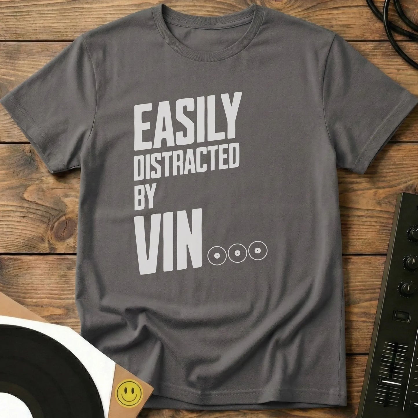 Easily Distracted By Vinyl T-Shirt Charcoal / S Easily Distracted By Vinyl T-Shirt