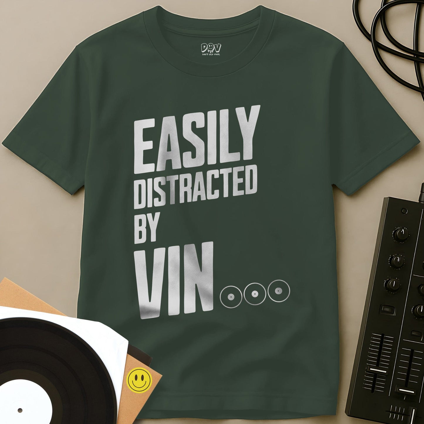 Easily Distracted By Vinyl T-Shirt Military Green / S Easily Distracted By Vinyl T-Shirt