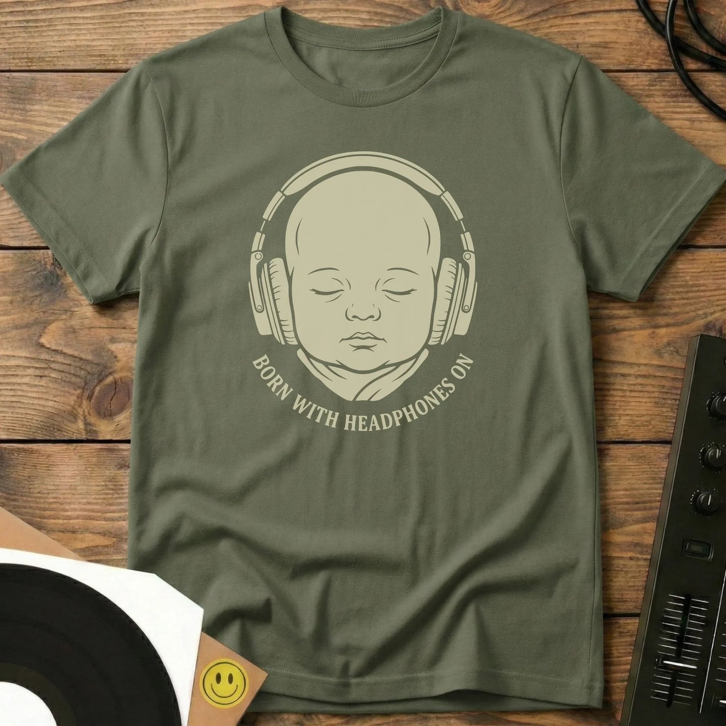 Headphones On T-Shirt Military Green / S Headphones On T-Shirt