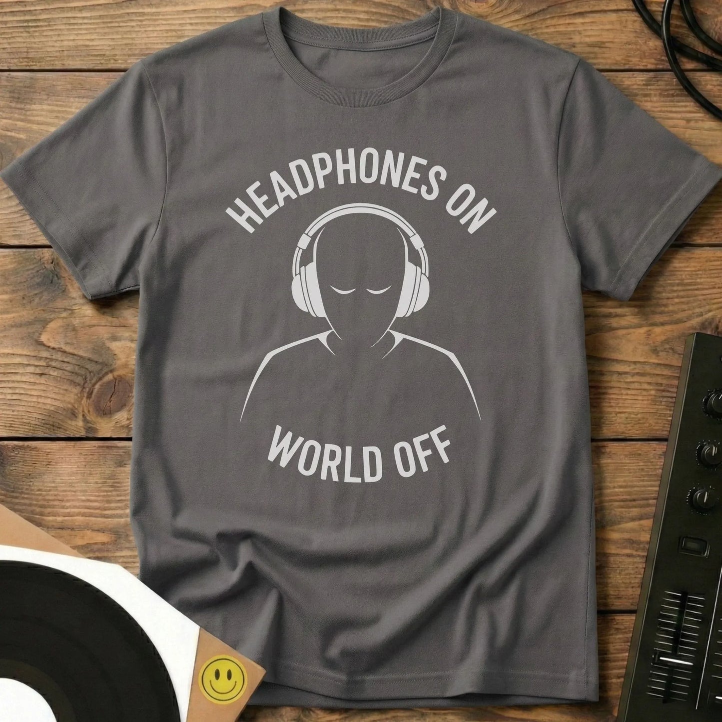 Headphones On World Off T-Shirt Charcoal / S Headphones On World Off T-Shirt
