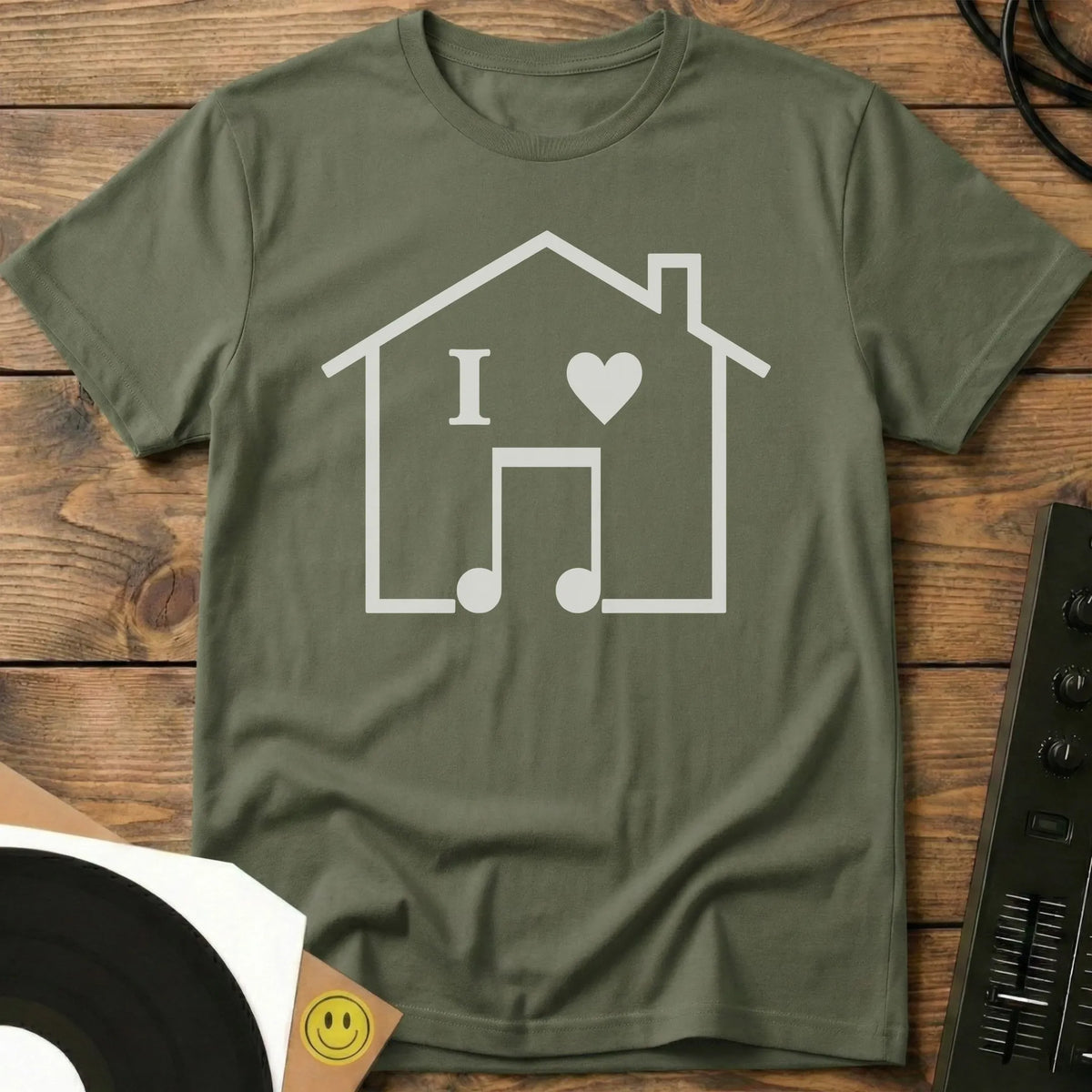 I Love House Frame T-Shirt Military Green / S I Love House Frame T-Shirt