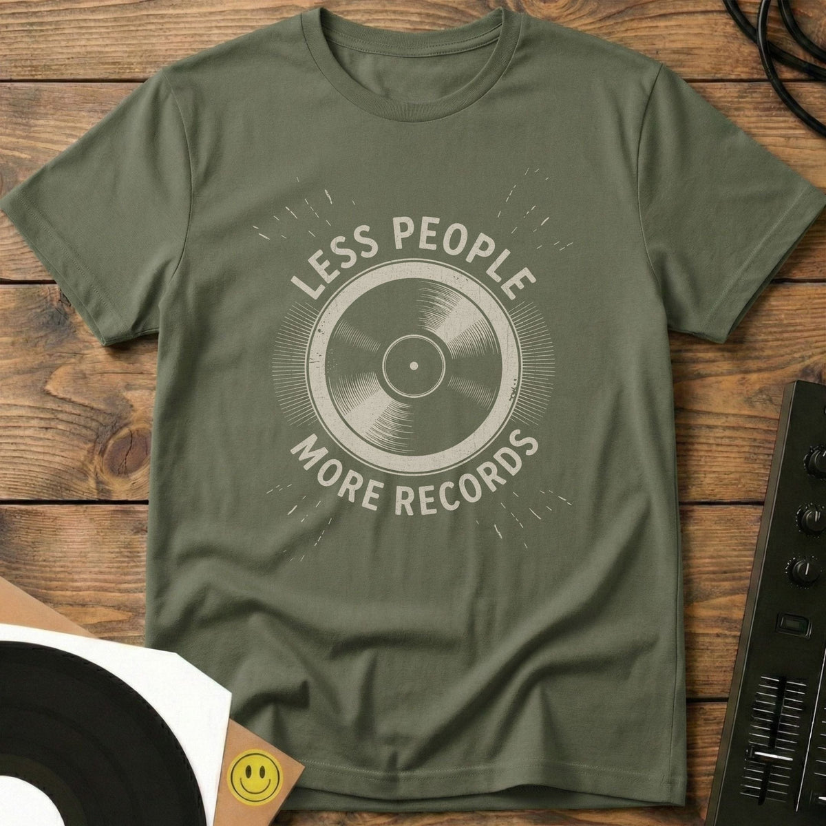 Less People More Records T-Shirt Military Green / S Less People More Records T-Shirt