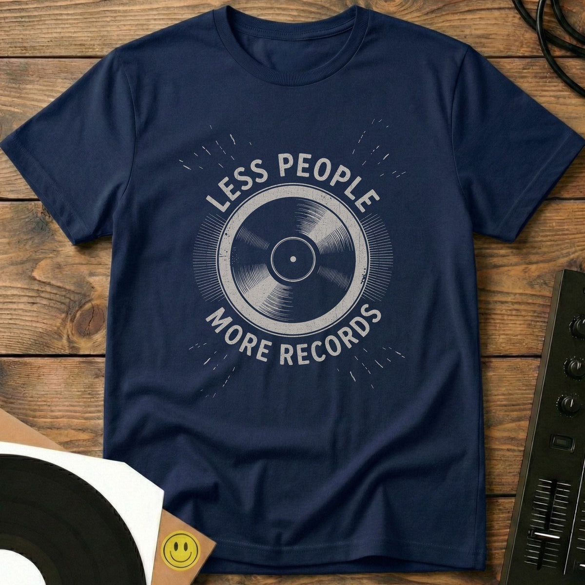 Less People More Records T-Shirt Navy / S Less People More Records T-Shirt