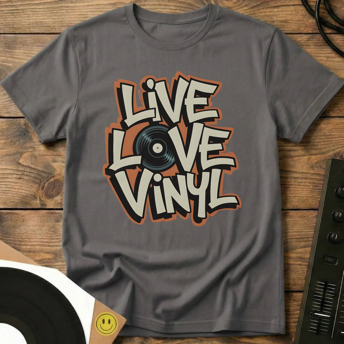 Live, Love, Vinyl T-Shirt Charcoal / S Live, Love, Vinyl T-Shirt