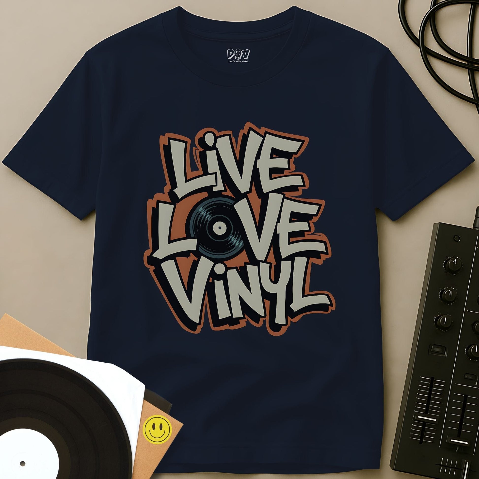 Live, Love, Vinyl T-Shirt Navy / S Live, Love, Vinyl T-Shirt