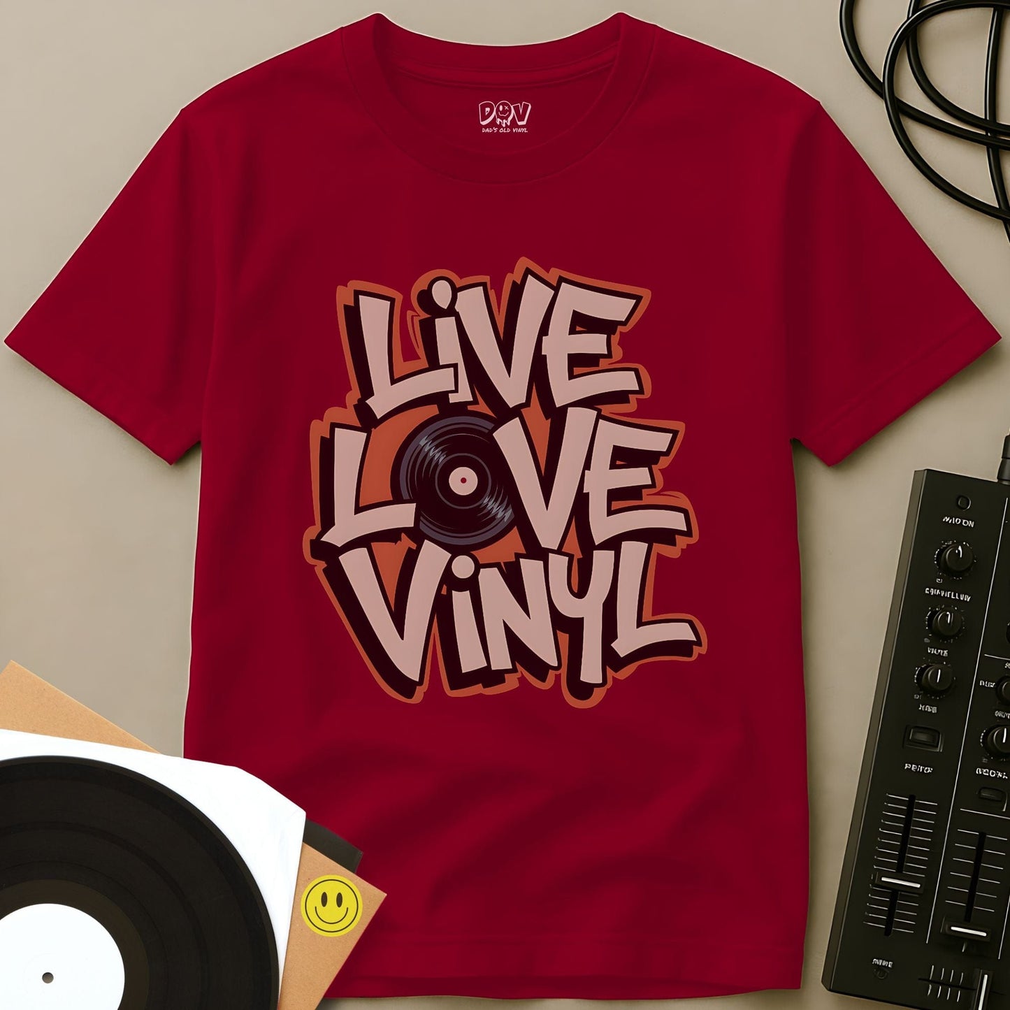 Live, Love, Vinyl T-Shirt Red / S Live, Love, Vinyl T-Shirt