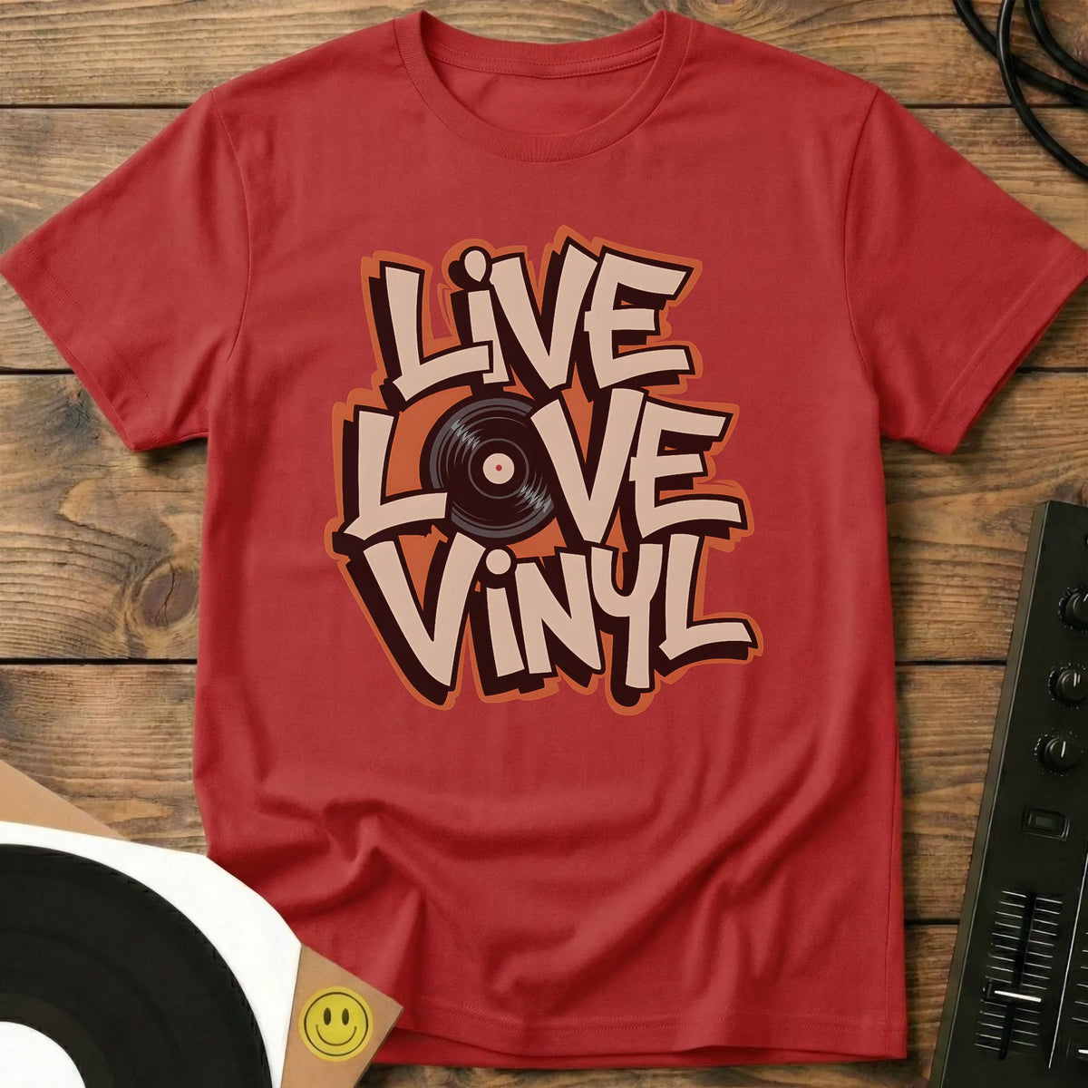 Live, Love, Vinyl T-Shirt Red / S Live, Love, Vinyl T-Shirt