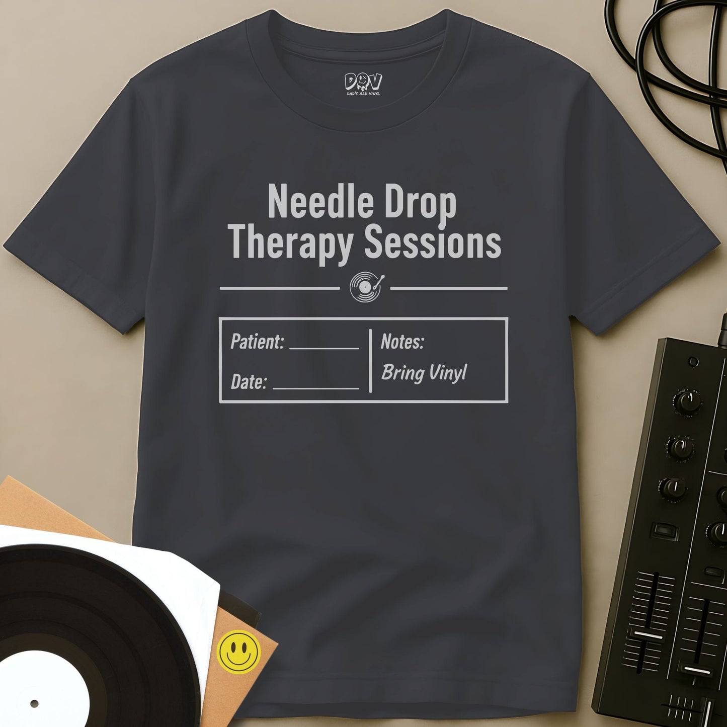 Needle Drop Therapy Sessions T-Shirt Charcoal / S Needle Drop Therapy Sessions T-Shirt