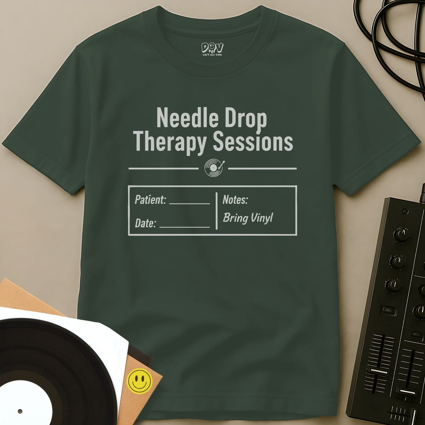 Needle Drop Therapy Sessions T-Shirt Military Green / S Needle Drop Therapy Sessions T-Shirt