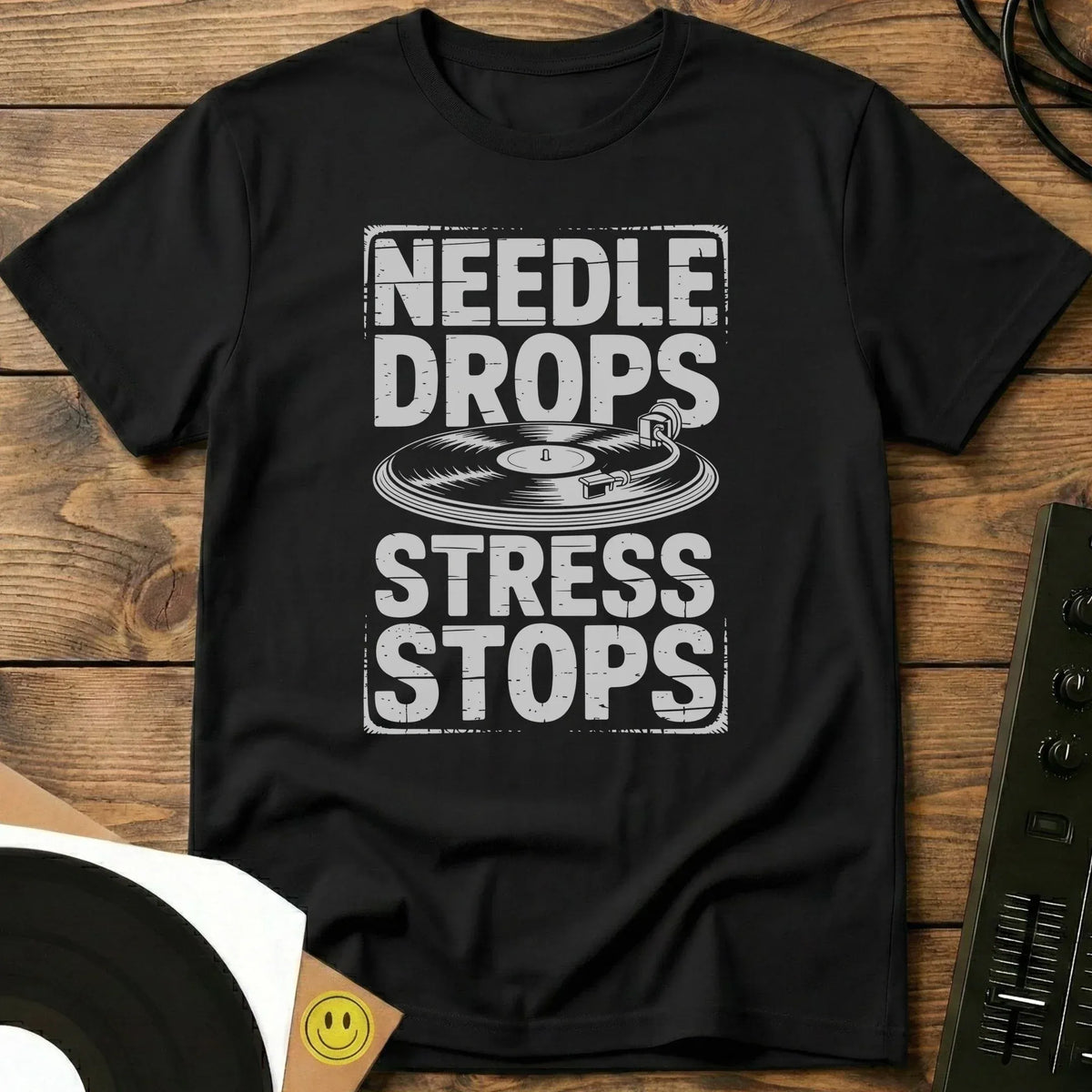 Needle Drops Stress Stops T-Shirt Black / S Needle Drops Stress Stops T-Shirt