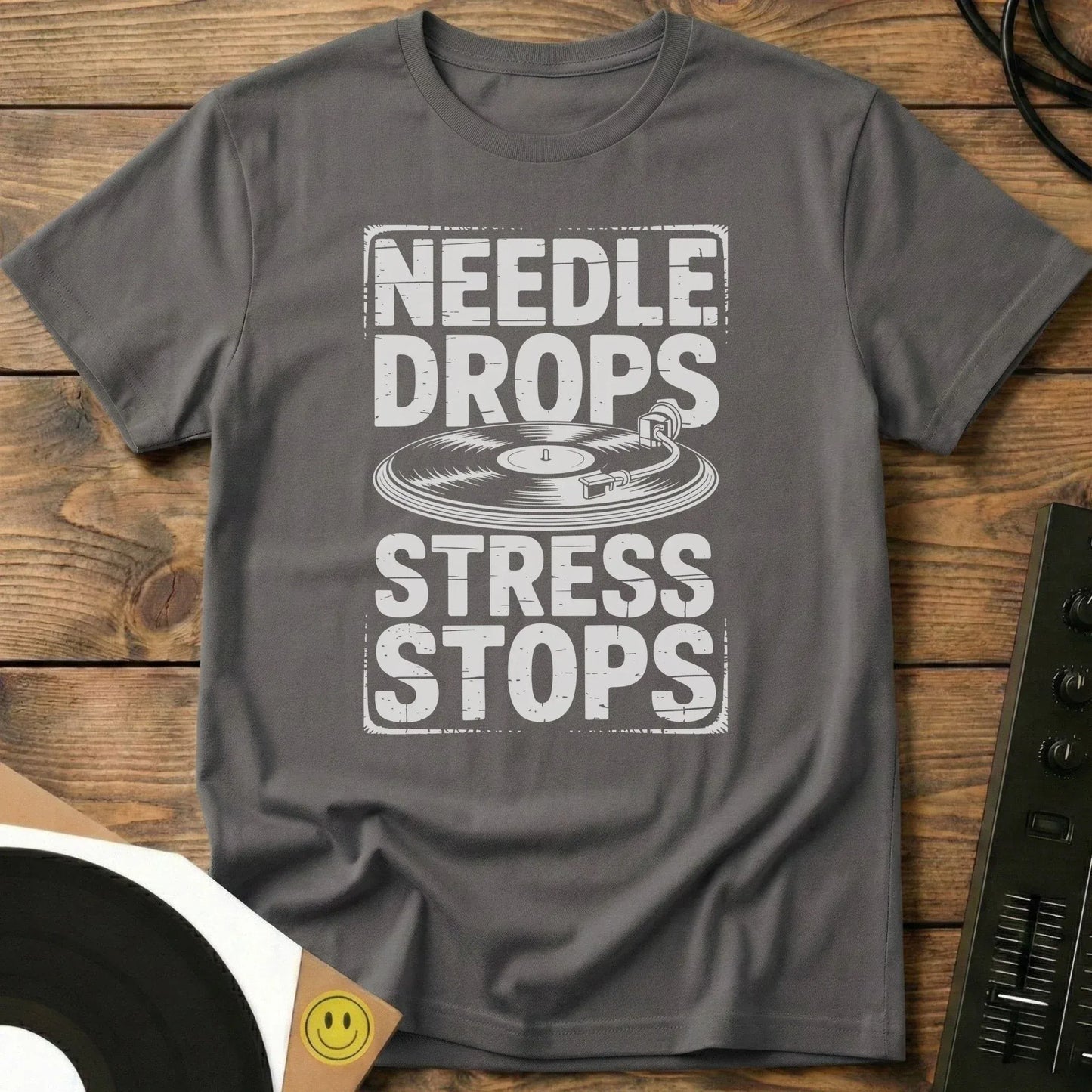 Needle Drops Stress Stops T-Shirt Charcoal / S Needle Drops Stress Stops T-Shirt