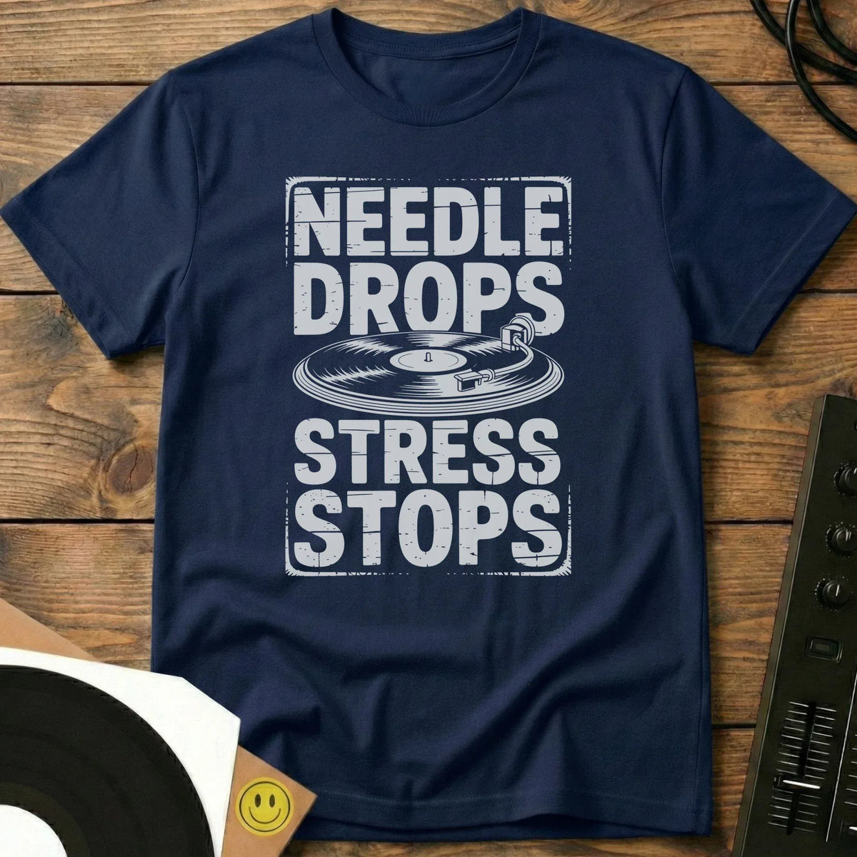Needle Drops Stress Stops T-Shirt Navy / S Needle Drops Stress Stops T-Shirt
