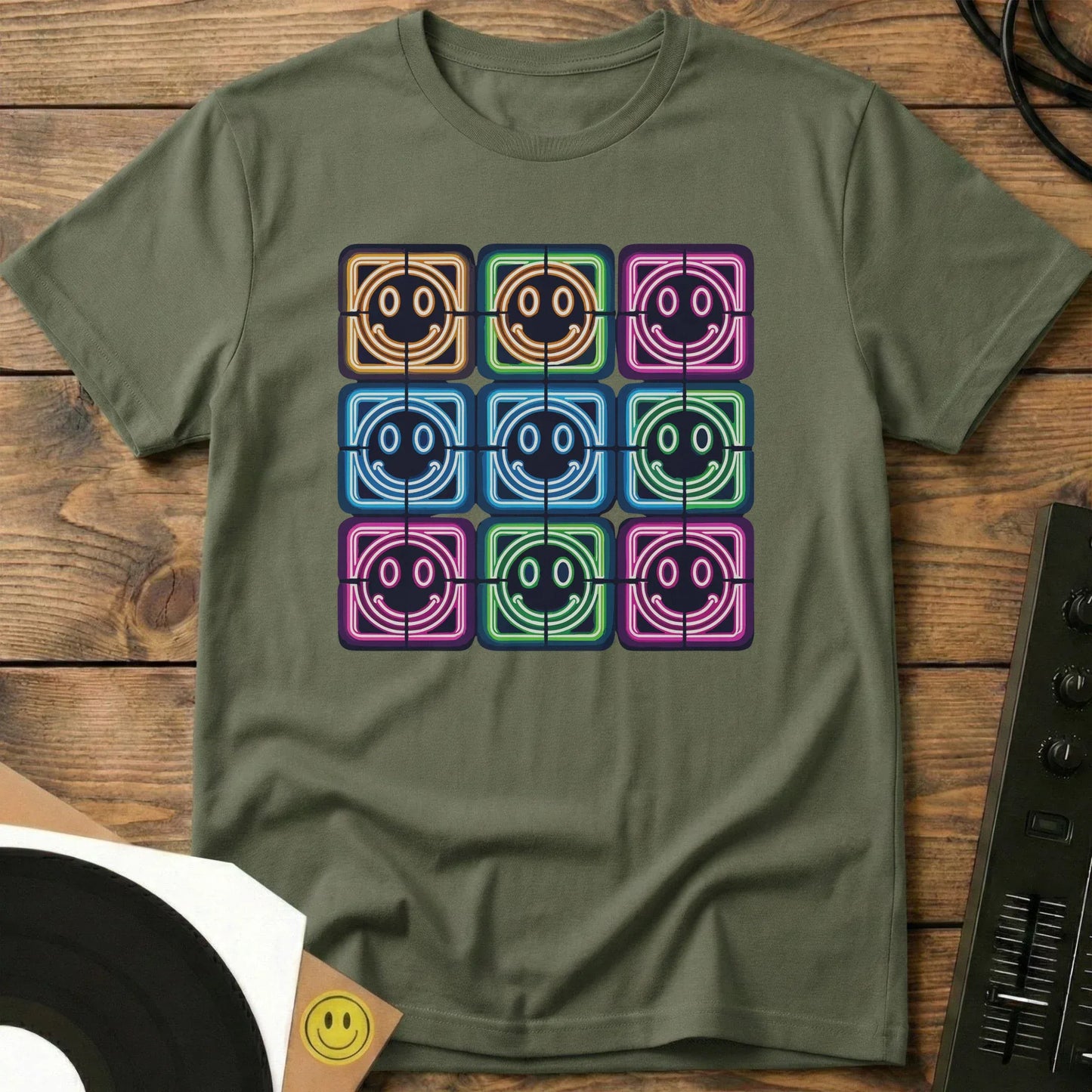 Neon Acid Grid T-Shirt Military Green / S Neon Acid Grid T-Shirt