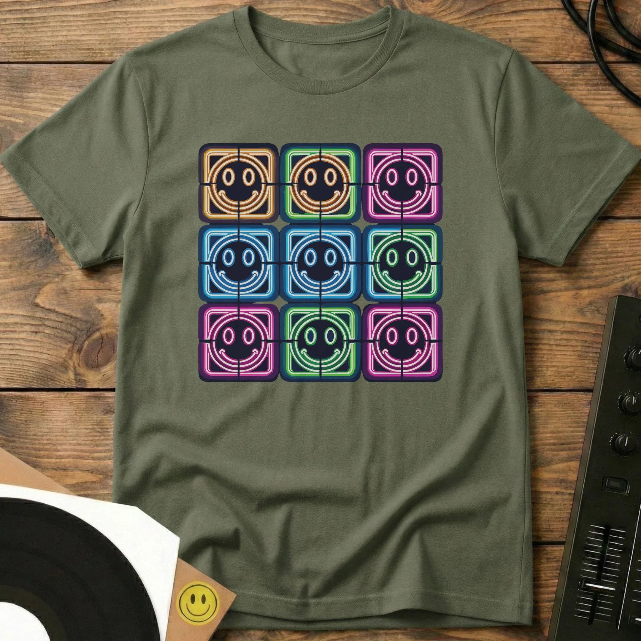 Neon Acid Grid T-Shirt Military Green / S Neon Acid Grid T-Shirt