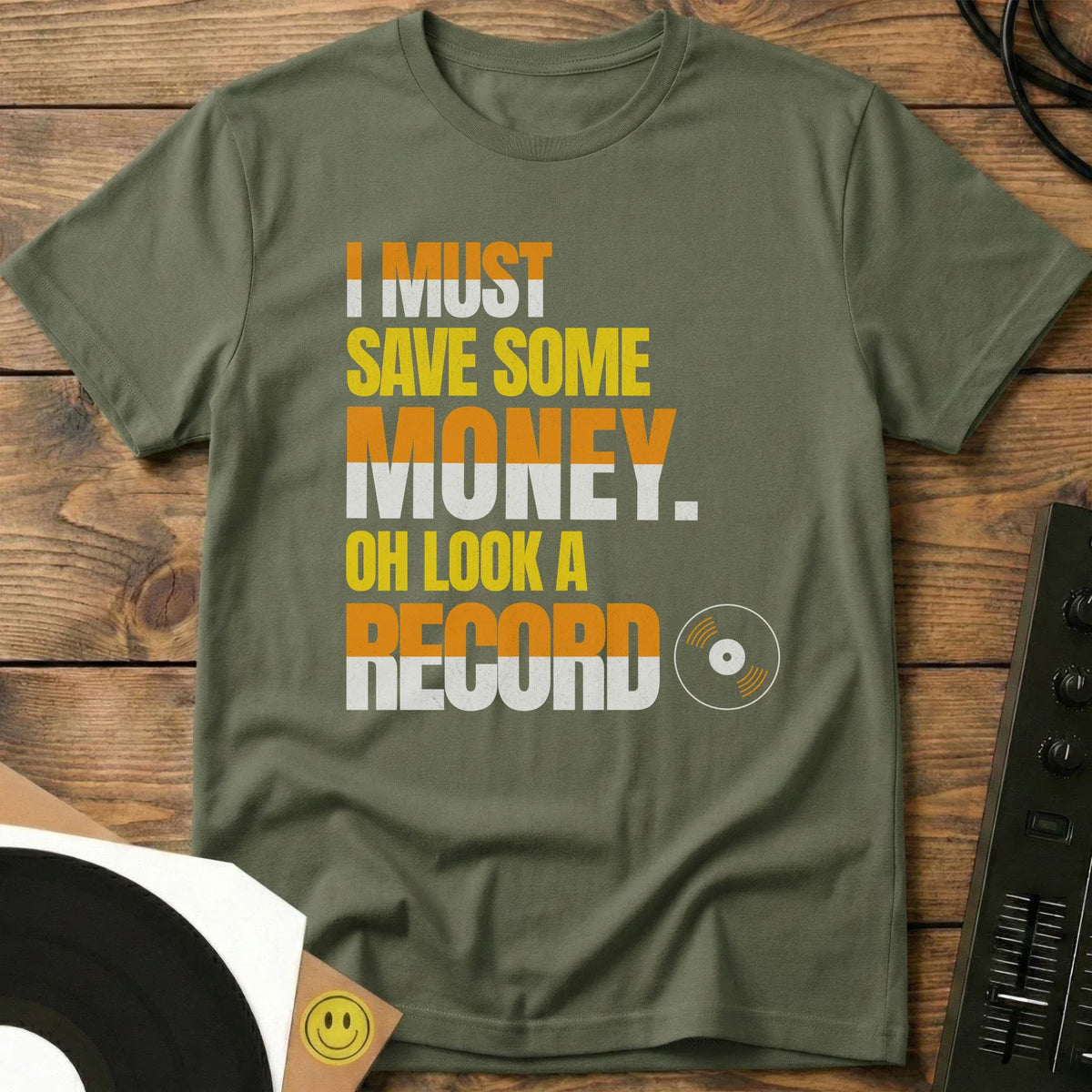 Oh Look A Record T-Shirt Military Green / S Oh Look A Record T-Shirt