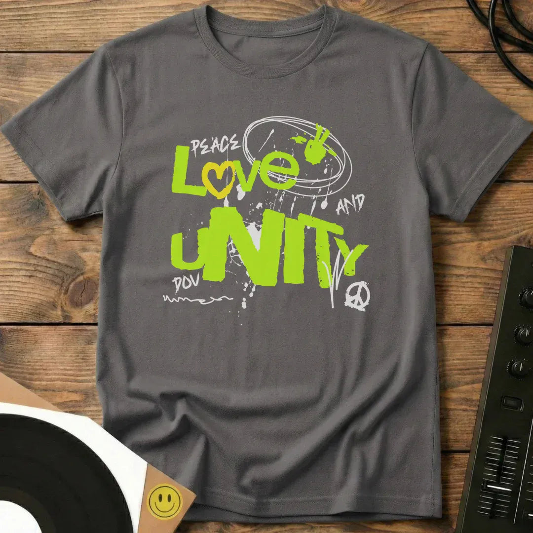 Peace Love And Unity T-Shirt Charcoal / S Peace Love And Unity T-Shirt