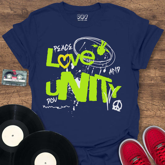 Peace Love And Unity T-Shirt Navy / S Peace Love And Unity T-Shirt