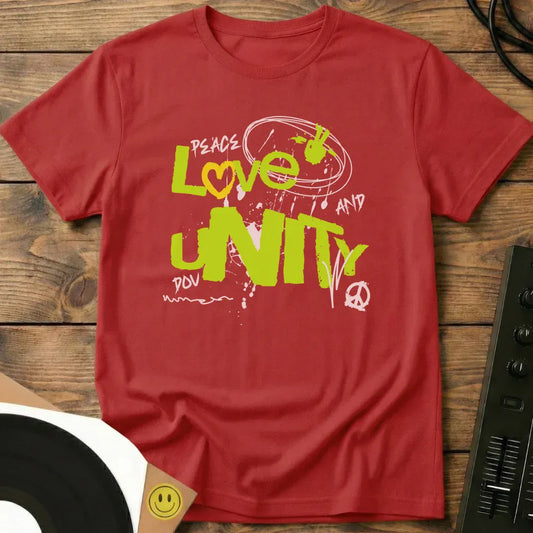 Peace Love And Unity T-Shirt Red / S Peace Love And Unity T-Shirt