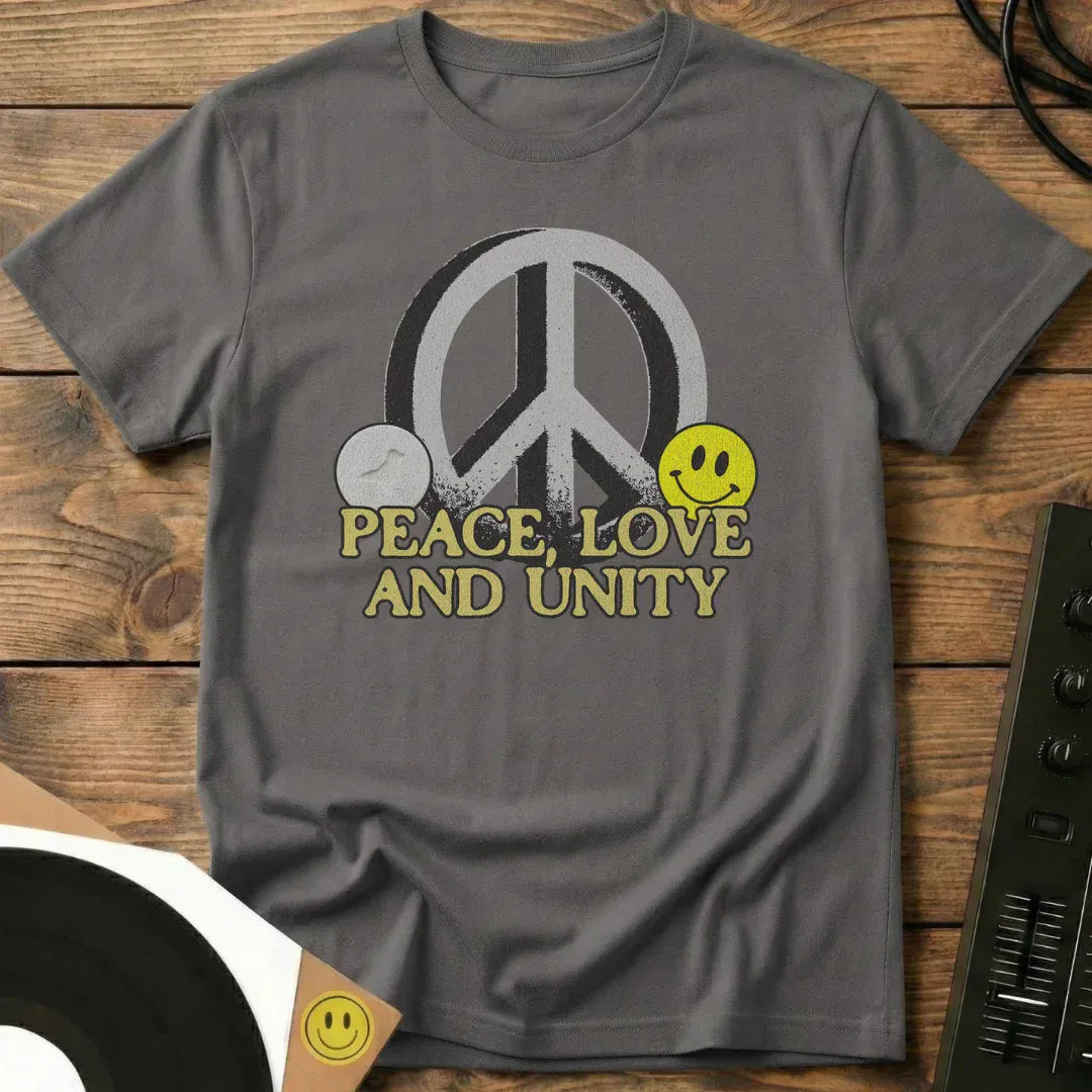 Peace Sign, Love And Unity T-Shirt Charcoal / S Peace Sign, Love And Unity T-Shirt