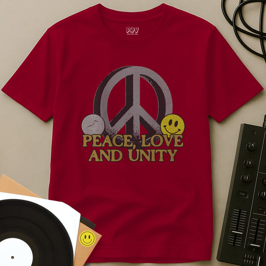 Peace Sign, Love And Unity T-Shirt Red / S Peace Sign, Love And Unity T-Shirt