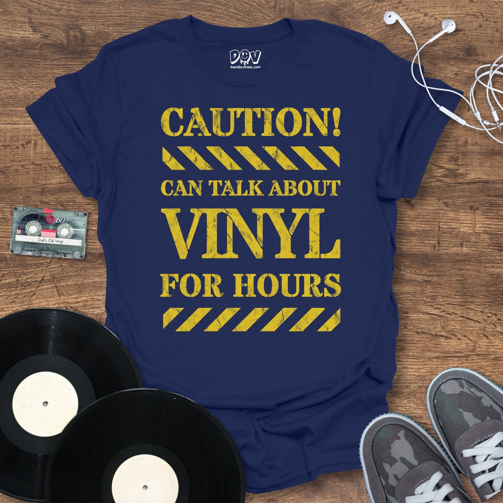 Printify Caution Can Talk About Vinyl T-Shirt