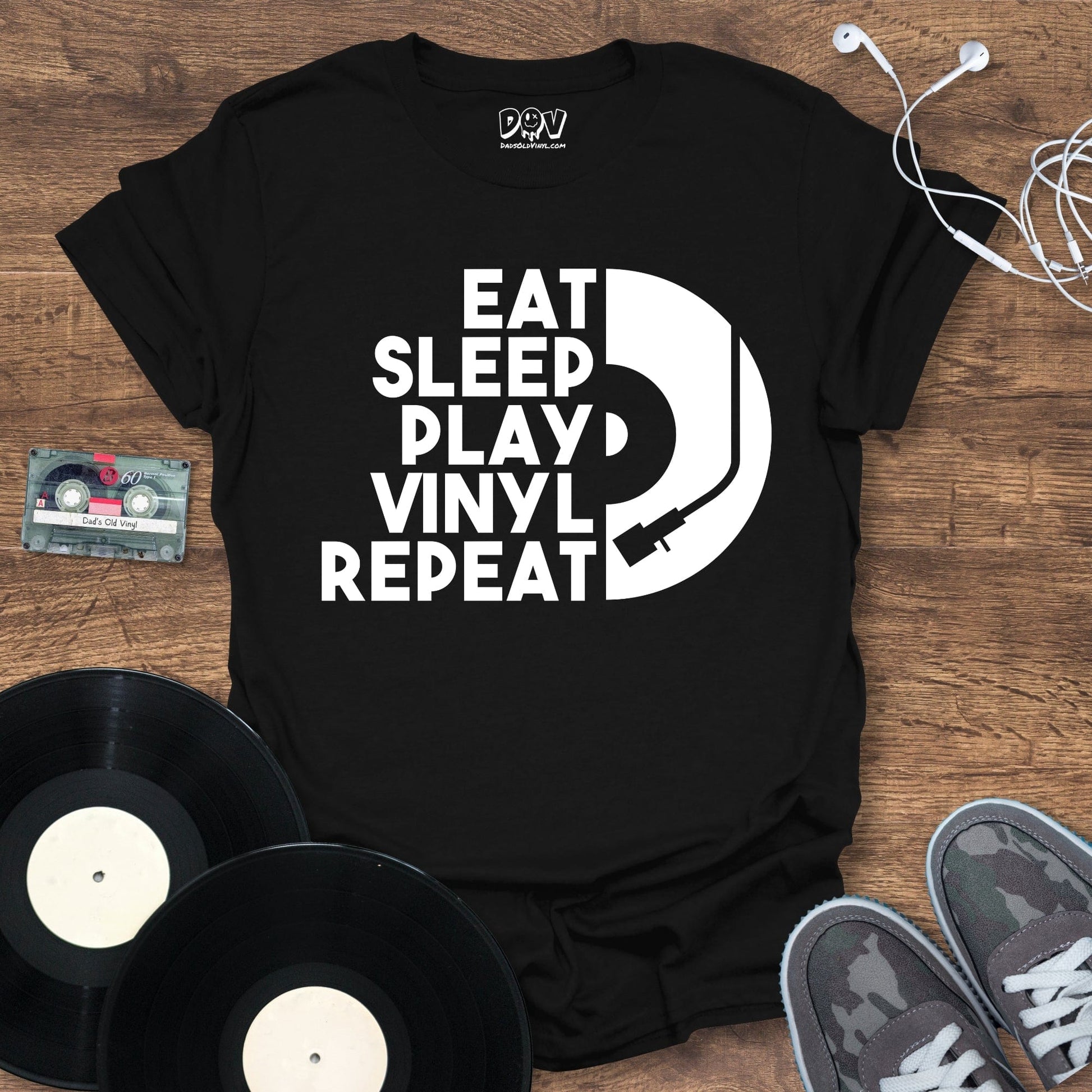 Printify Eat, Sleep, Play Vinyl Repeat T-Shirt